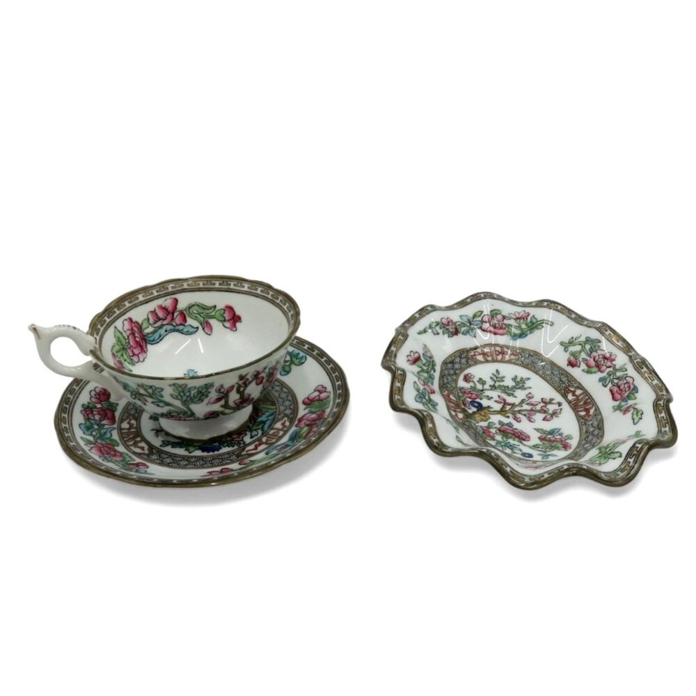 COALPORT Indian Tree Teacup Saucer and Dish Set England Vintage